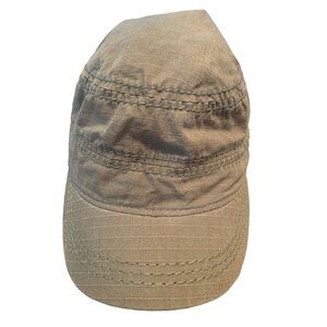 Life is Good Muted Tan 100% Cotton Distressed Military Style Cap Hat